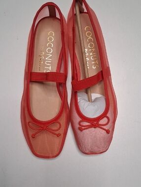 Coconuts by Matisse Coral Red Mesh Ballet Flats with Bow